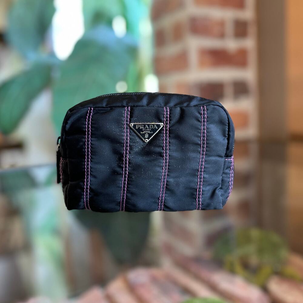 PRADA Black Striped Nylon Pouch